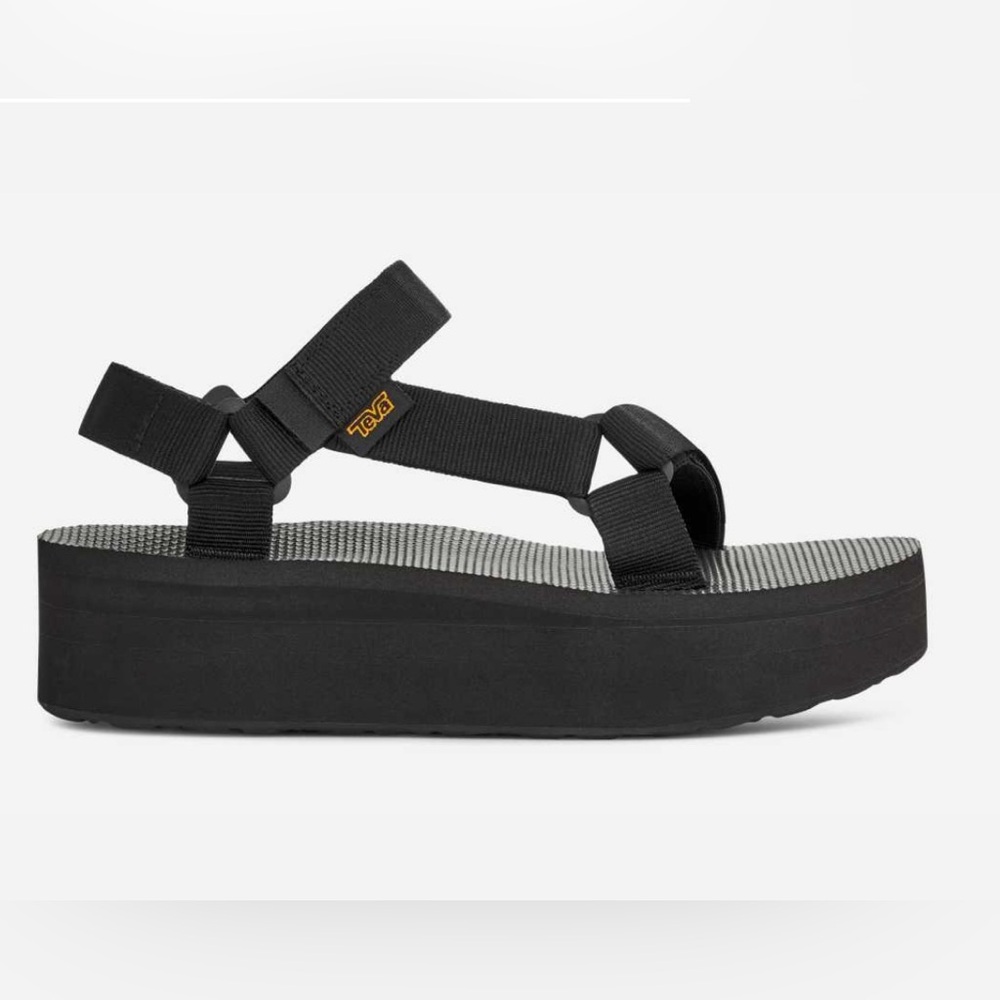 Teva Black Platform Sandals with Velcro Straps